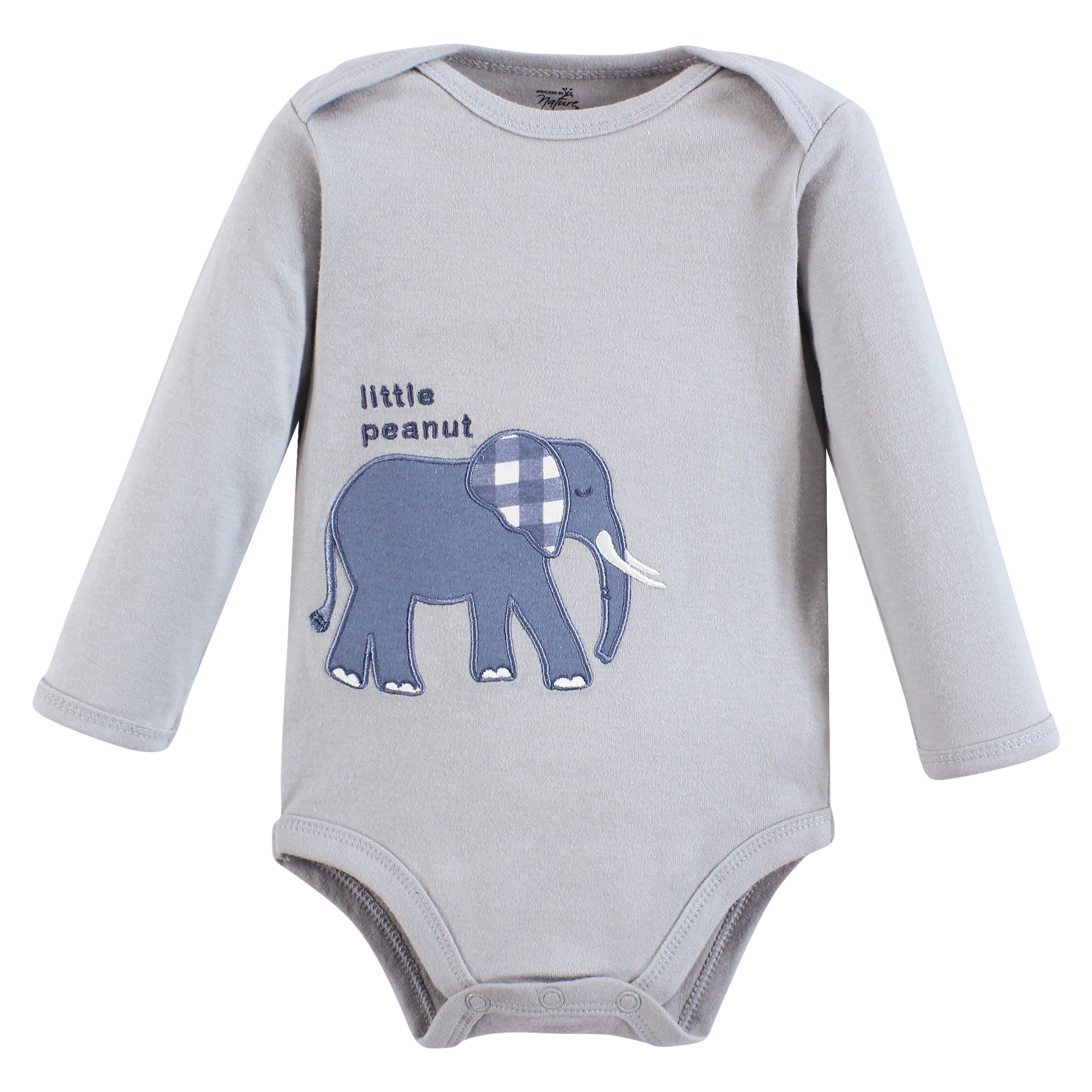Touched by Nature Unisex Baby Organic Cotton Long-Sleeve Bodysuits, Blue Peanut, 18-24 Months