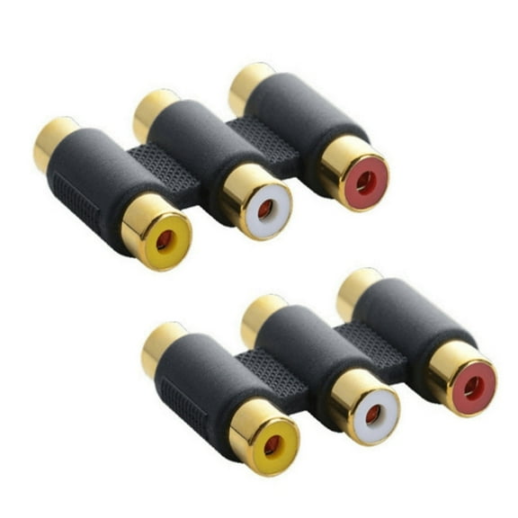 Pack of 2 Gold Plated 3 RCA Female to Female Coupler Adapters for Audio Video Signal Transmission