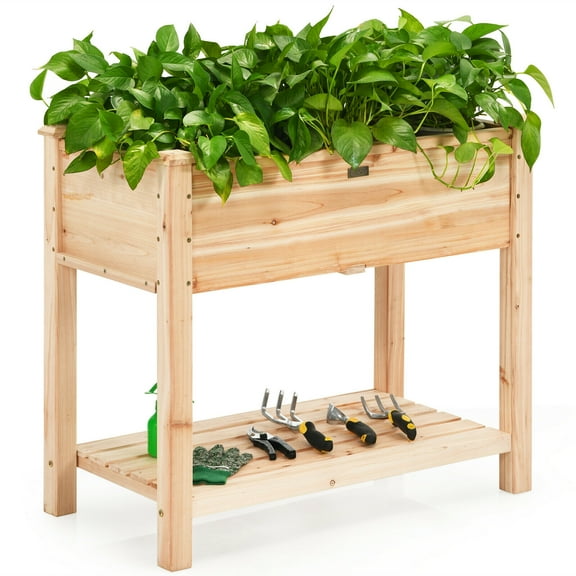 Patiojoy Raised Garden Bed Elevated Wood Planter Box Stand for Vegetable Flower
