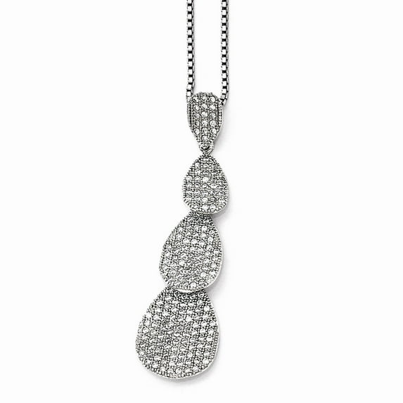 Sterling Silver & CZ Brilliant Embers Polished Triple Teardrop Necklace