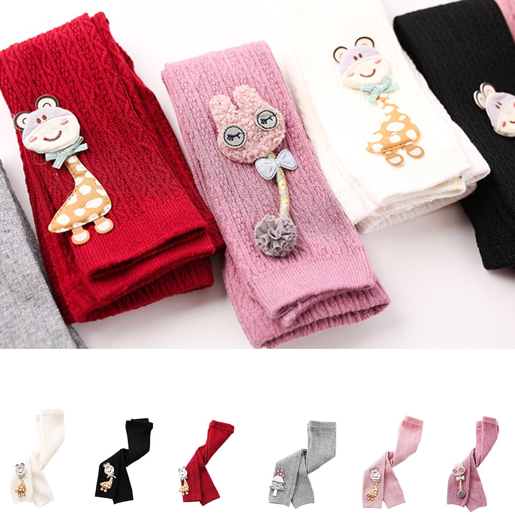 Girls Leggings Elegant Cartoon Animal Vertical Stripes Knitted Pantyhose Little Baby Autumn Spring Pants Leg Warmer
