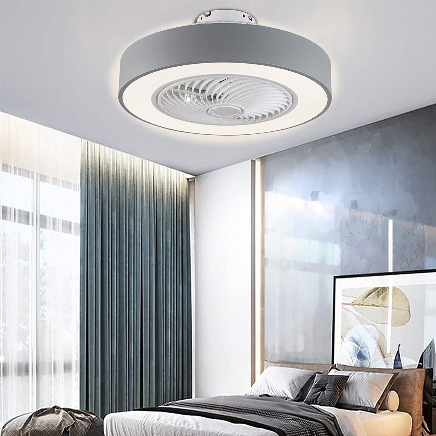 FETCOI Ceiling Fan 22 "LED Remote Control Semi Flush Mount Fandelier