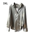thumbnail image 1 of Blusa de mujer Camisa holgada de manga larga de satén Retro Girl Casual Top, Verde, 3L Kearding AP001166-18B, 1 of 7