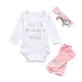 thumbnail image 3 of Newborn Baby Girl Outfit Letter Long Sleeve Romper Pants Set Cute Infant Fall Clothes 3pcs, 3 of 7