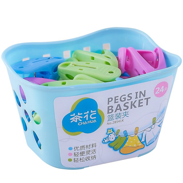 MasteelfCA 25Pcs Durable Clothes Plastic Windproof Tickened Quilt Clamps Clothing Drying Clips (24Pcs Clips+1Pc Basket)