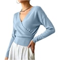thumbnail image 4 of BRELIL Women's Fall Winter Long Sleeve Wrap Knitted Pullover Tops Solid Slim Casual Sweater for Daily Outfit, Sky Blue M, 4 of 8