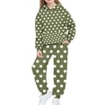 thumbnail image 2 of Girls Cute 2 Piece Outfits Sweatsuit Kids Fleece Hoodies Sweatshirt and Sweatpants Set Fall Tracksuit with Pockets New Two Piece Pants Set for Girls Work Army Green 4-5 Years, 2 of 5