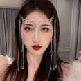 thumbnail image 4 of Visland Elegant Long Tassel Forehead Chain Alloy Rhinestones Simple Drop Headpiece for Gift, 4 of 7
