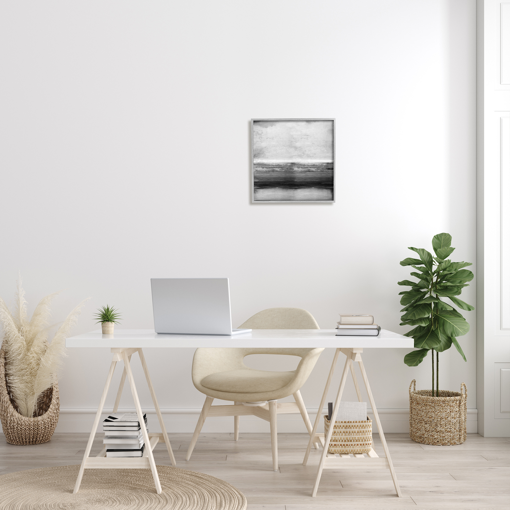 Monochromatic Grey Rustic Abstraction Layered Shades Abstract Framed Art Print Wall Art, 17x17