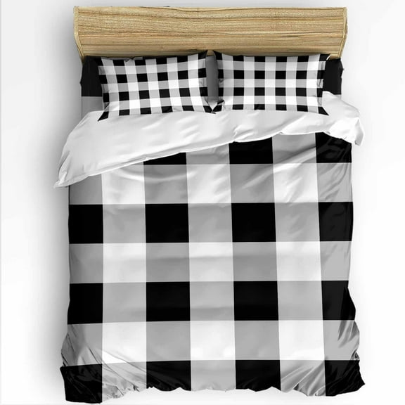 Black White Plaid Twin Size Comforter Set, Simple Pattern Soft Bedding for All Seasons, 4 Pcs Bed Set with 1 Comforter (68"x86") ,1Sheet(66"x116"), 2 Pillowcases (19"x29")