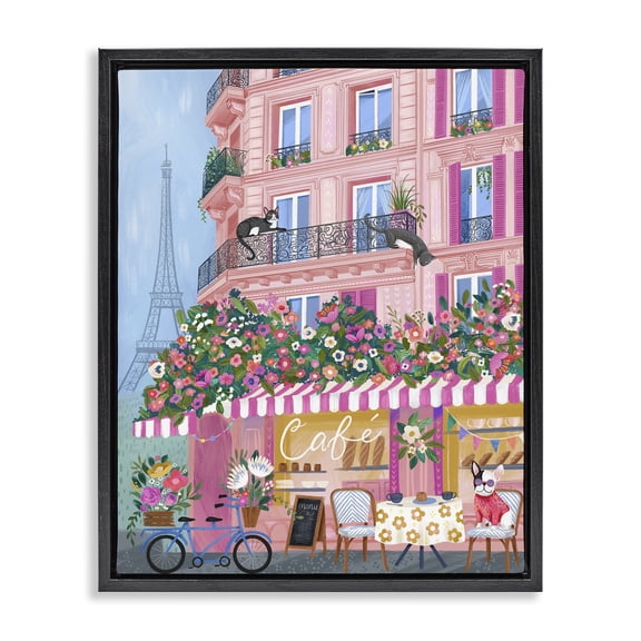 Stupell Industries Eclectic Cats on Cafe Balcony Black Floating Frame Canvas Art, 17 x 21, by Arrolynn Weiderhold