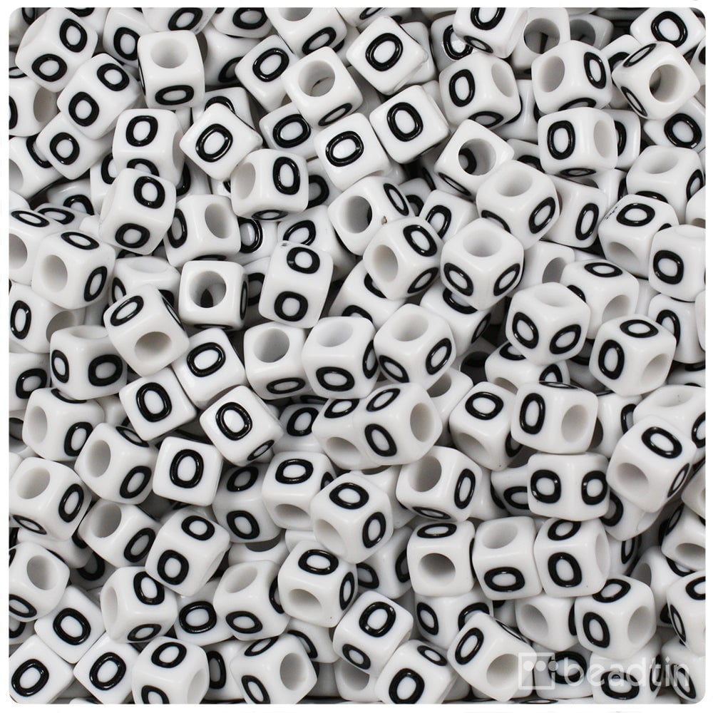 White Opaque 6mm Cube Alpha Beads - Black Number 8 (80pcs)
