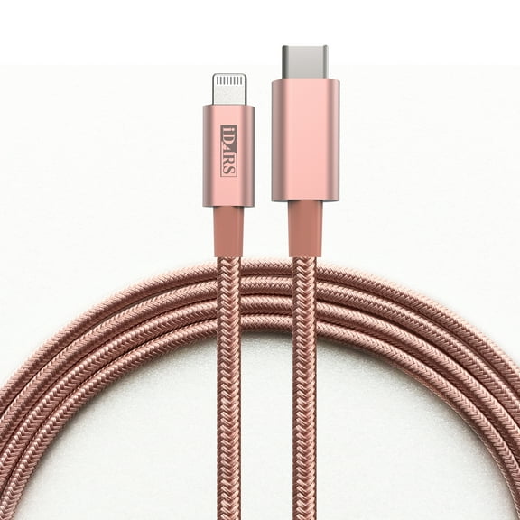 iDARS MFi Certified PD Fast Charge USB-C to Lightning Braided Cable (4 ft) - Rose Gold