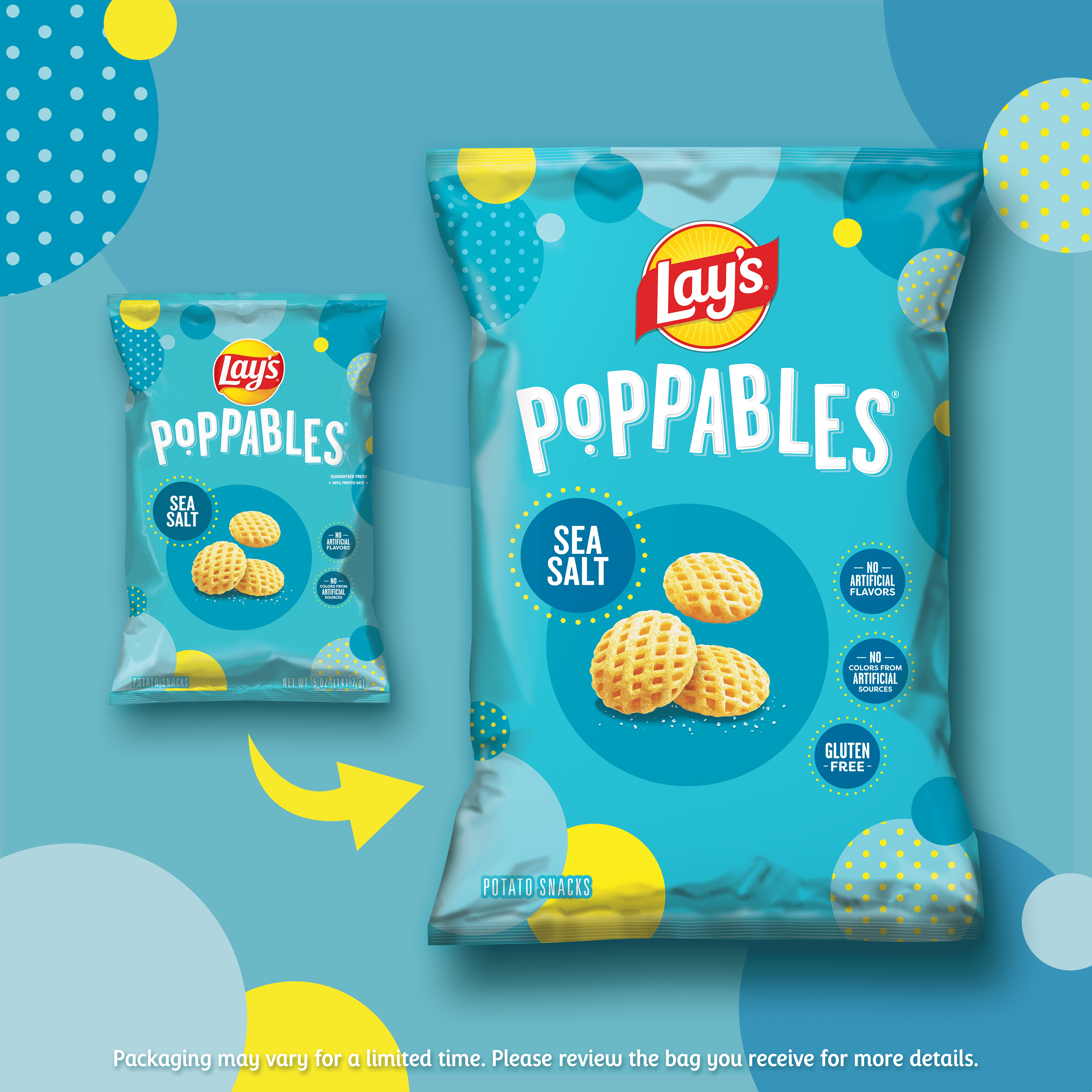 (4 pack) Lay's Poppables Sea Salt Potato Snacks, 5 oz Single Bag