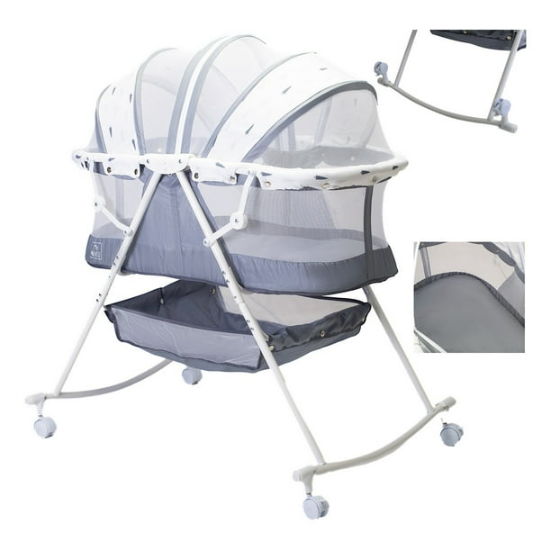 Cuna Moisés Para Bebé Aeiou P759 Bambineto Plegable Con Base Gris