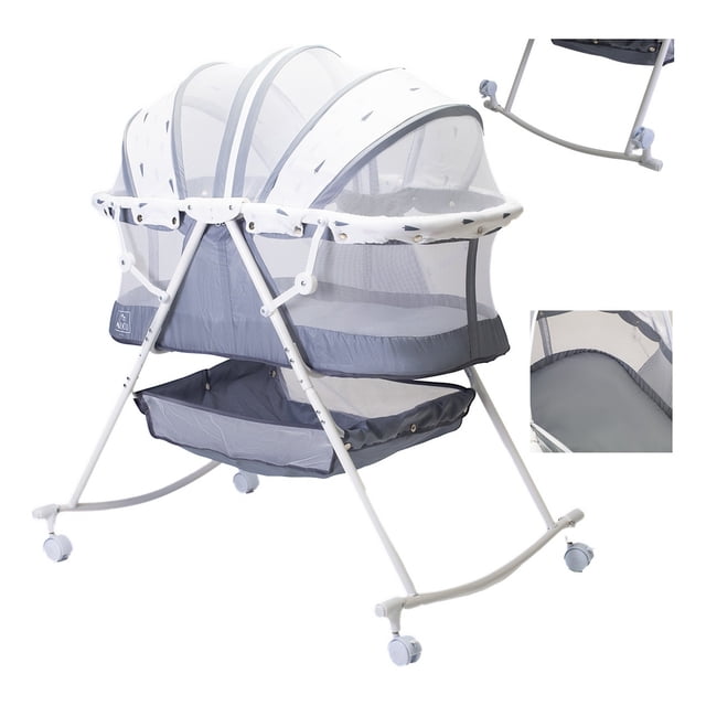 Cuna Moisés Para Bebé Aeiou P759 Bambineto Plegable Con Base Gris