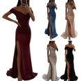 thumbnail image 4 of tasrioml Elegant V-Neck Off Shoulder Maxi Dress Sequin Pleated Short Sleeve Waist Tight Evening Party Prom Dress Slim Sexy Split Long Dress, 4 of 8