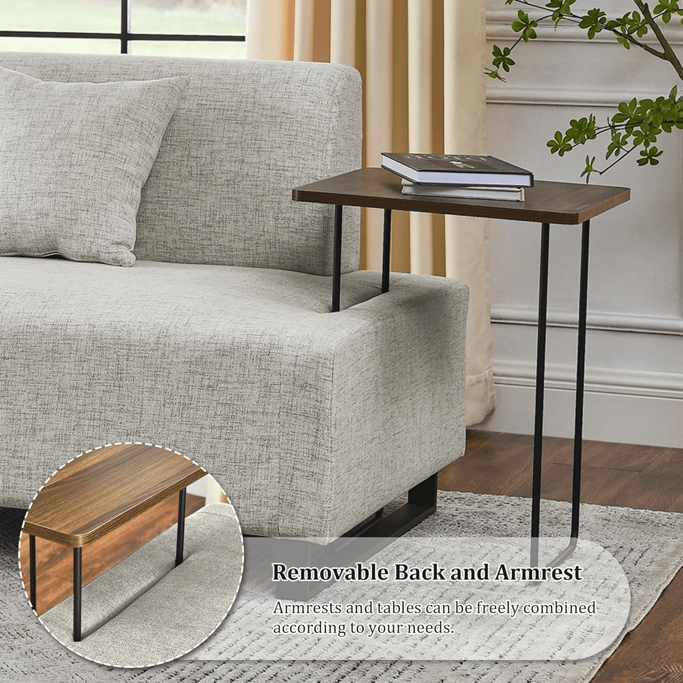 Aukfa 86" 3 Seater Sofa Couh for Living Room, Linen Upholstered Convertible Sleeper Sofa, Beige