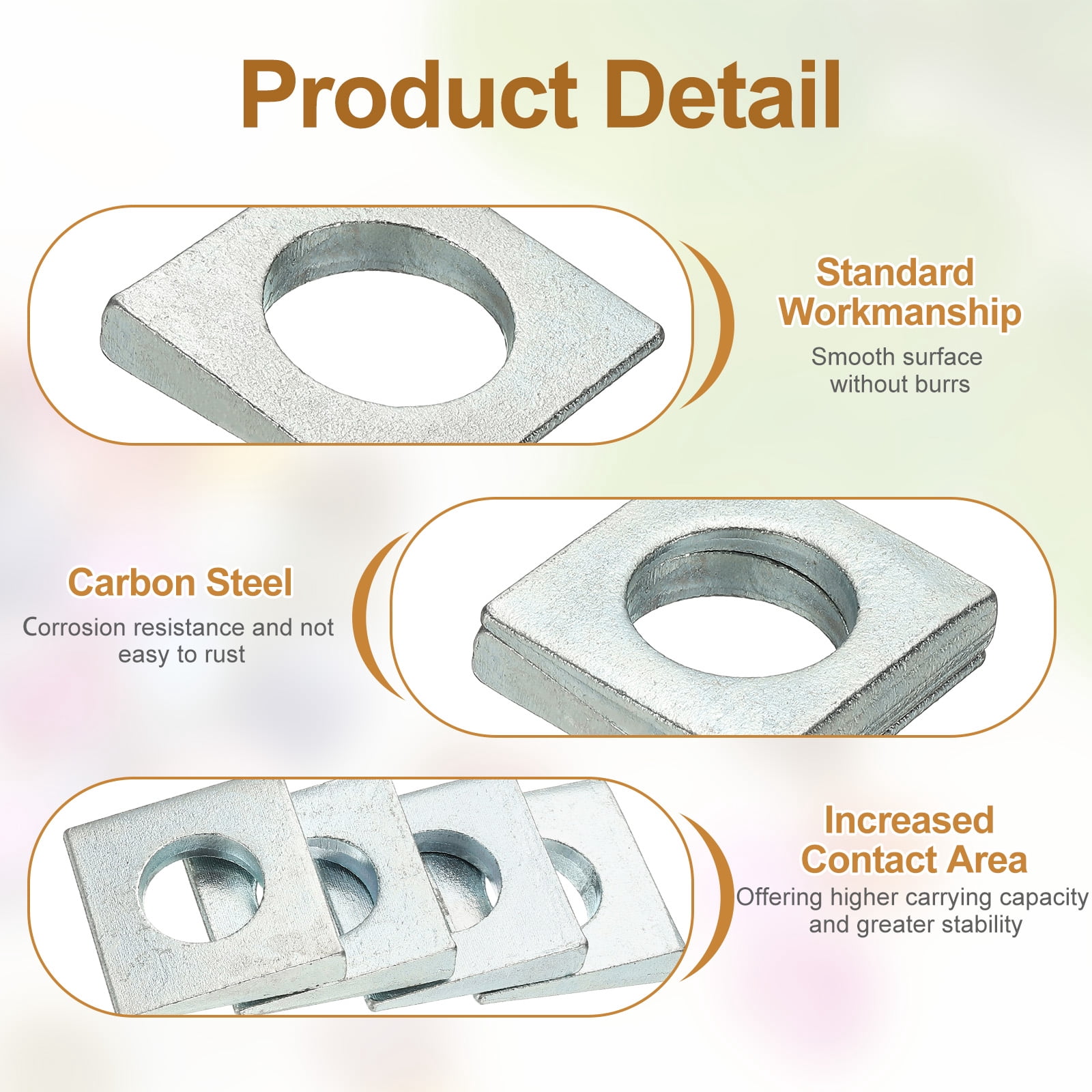 10pcs Beveled Square Washers, M24x50mm Square Beveled Washers Bearing Strut Plate Flat Pad Spacer Carbon Steel for 24mm Bolts Wedge Shim Leveling Fastener Nut Bolt Gasket, Silver