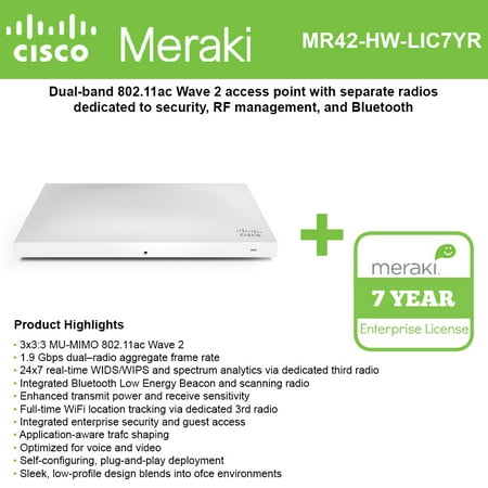 UPC 688474344372 product image for Cisco Meraki MR42 Cloud-Mng'd Wless AP + 7yr of Enterprise License and Support | upcitemdb.com