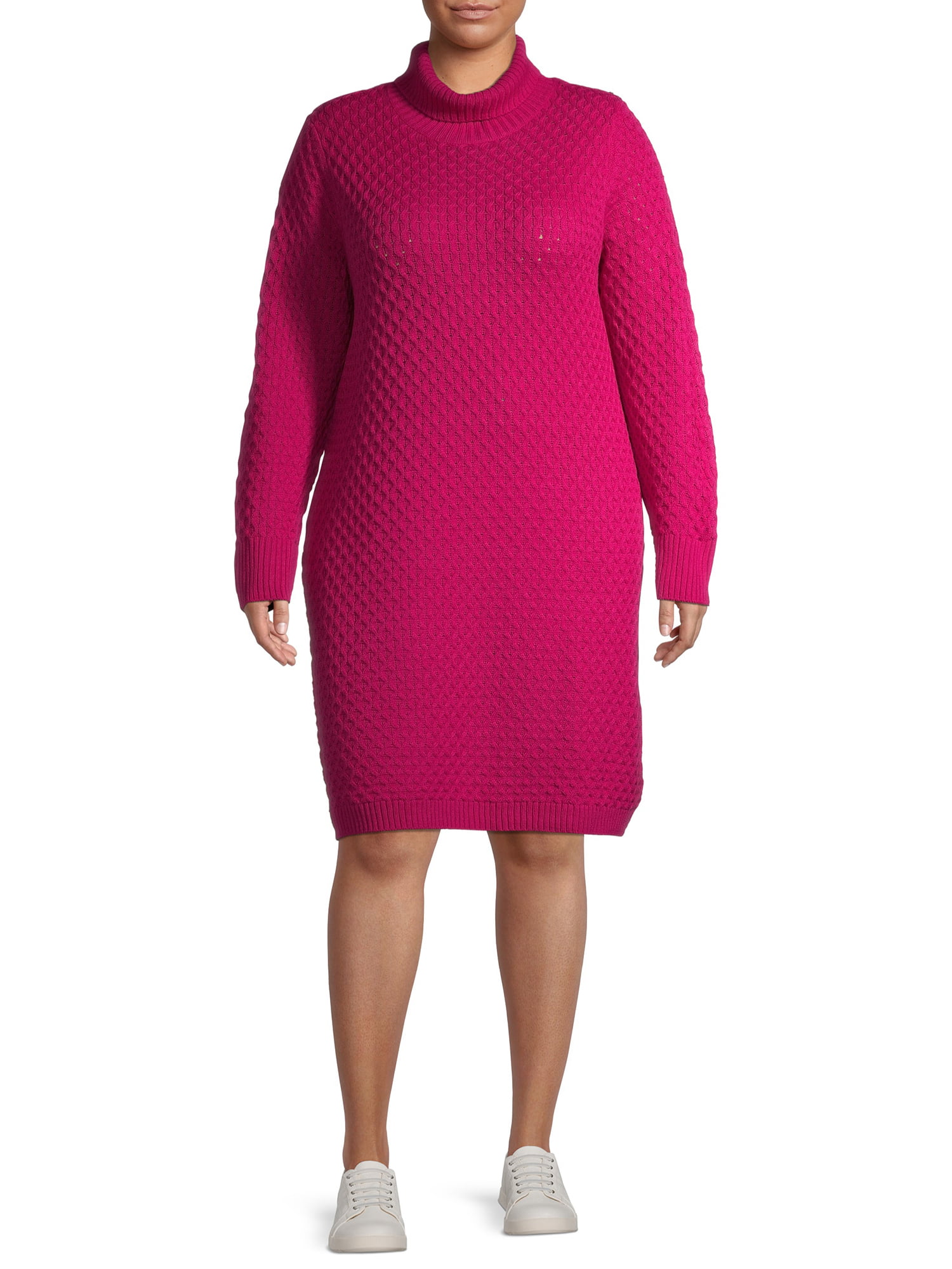 Terra & Sky Women's Plus Size Honeycomb Turtleneck Sweater Dress ...