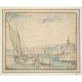 thumbnail image 2 of Cornelis Claesz. van Wieringen 17x15 Gold Ornate Wood Frame and Double Matted Museum Art Print Titled - Ships Near a Village, 2 of 4
