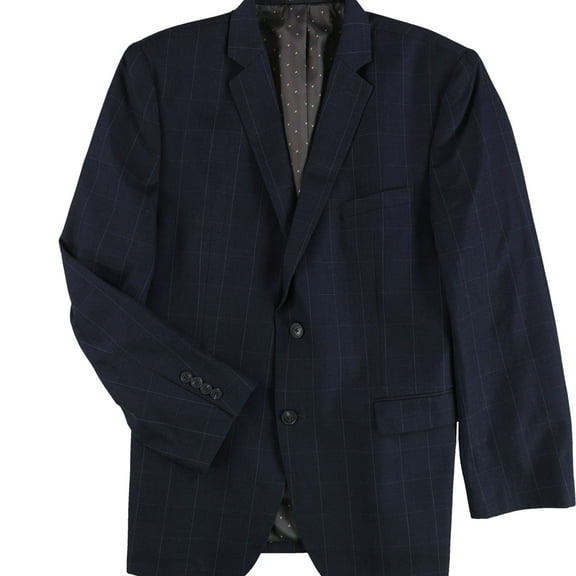 Perry Ellis Mens Slim Fit Windowpane Two Button Blazer Jacket, Blue, 44 Regular