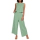 thumbnail image 1 of Conjunto de dos piezas de lino de color liso para mujer: top corto sin mangas con botones y pantalones de pierna ancha, tejido transpirable para el verano, 1 of 8