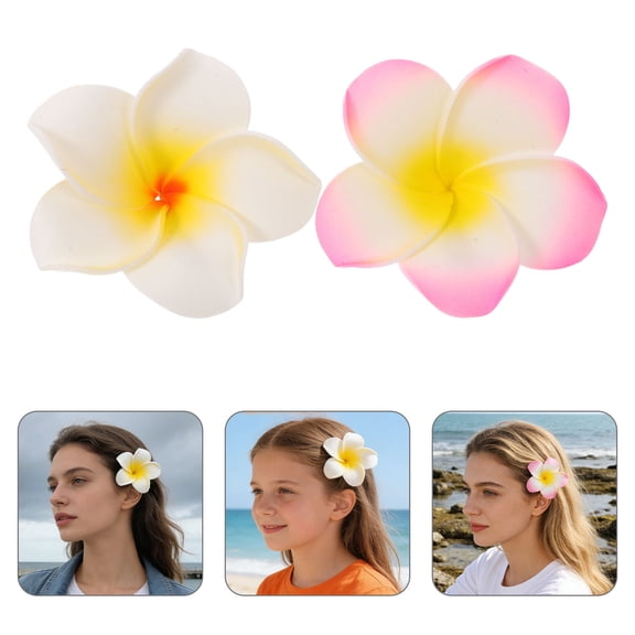 Baluue 24Pcs Hawaiian Hair Barrettes with Assorted Pink and White Frangipani Flowers for Vacation and Parties