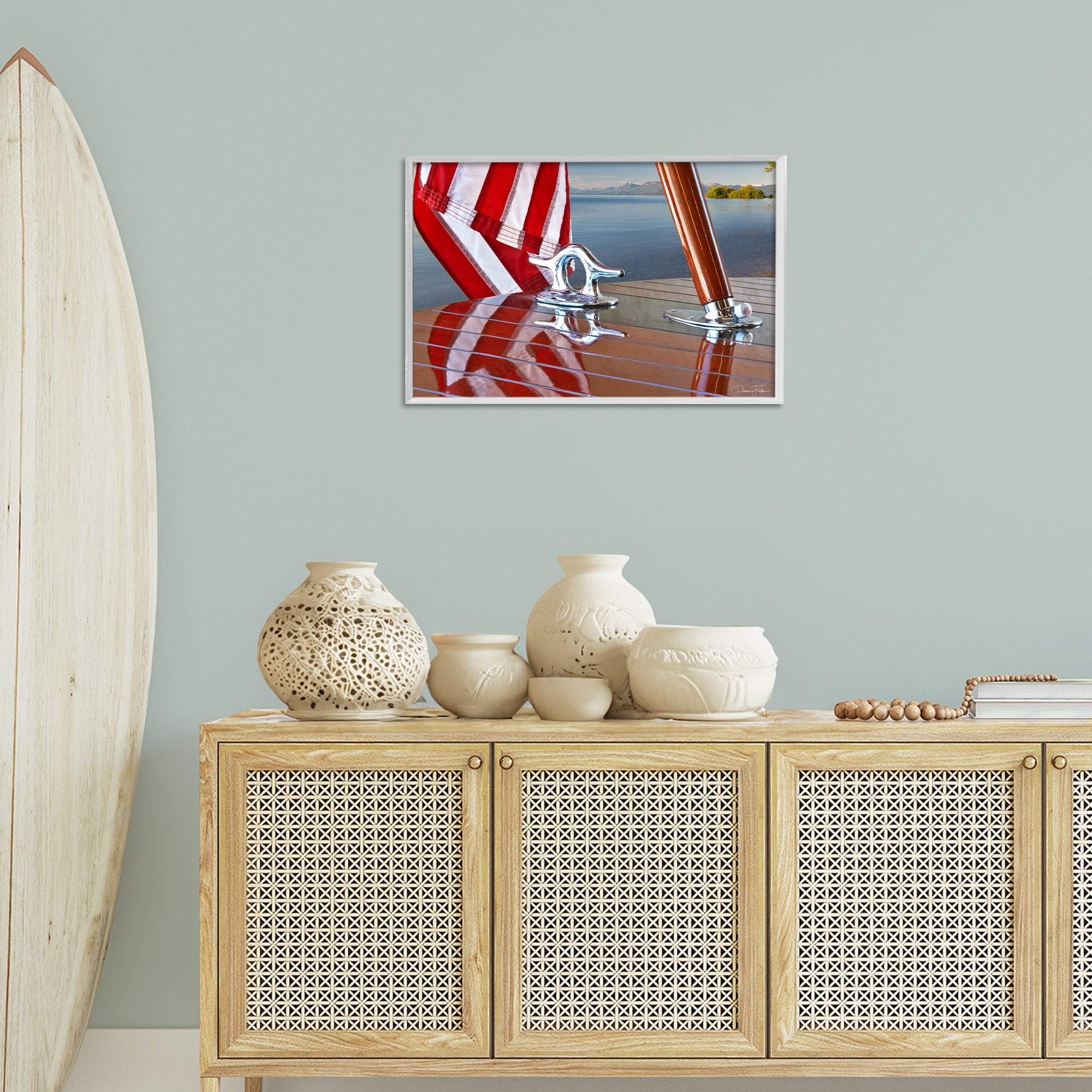 Stupell Industries Flag On Boat Hull Transportation Photography White Framed Art Print Wall Art, 24 x 16