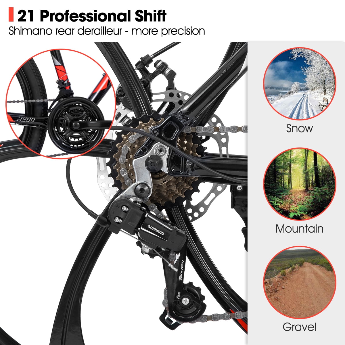 Hiland Mountain Bike, 6-Spokes,Shimano 21 Speeds Drivetrain,Aluminum Frame 26 inch Wheels, Men's MTB Bicycle, Black
