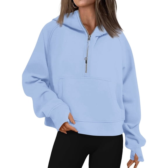 Satingcolo Womens Half Zip Oversized Sweatshirts Comfort Hoodies 2026 Trendy Long Sleeve Pullover Tops Y2k Fall Outfits,Light Blue L