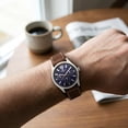 thumbnail image 2 of Carribean Joe Men's Analog Watch, 42.5mm Silver Round Case, Navy Blue Dial, Brown Vegan Leather Strap, Battery Powered Quartz Movement, 2 of 7