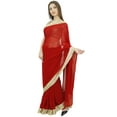 thumbnail image 5 of Atasi Indian Georgette Maroon Saree Casual Clothing With Unstitched Blouse Piece, 5 of 6