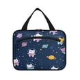 thumbnail image 2 of Travel Hanging Toiletry Bag with 4 Zipped Compartments Waterproof Makeup Accessories Spacious Cosmetic Bag Cats in Space Suits Medium, 2 of 9