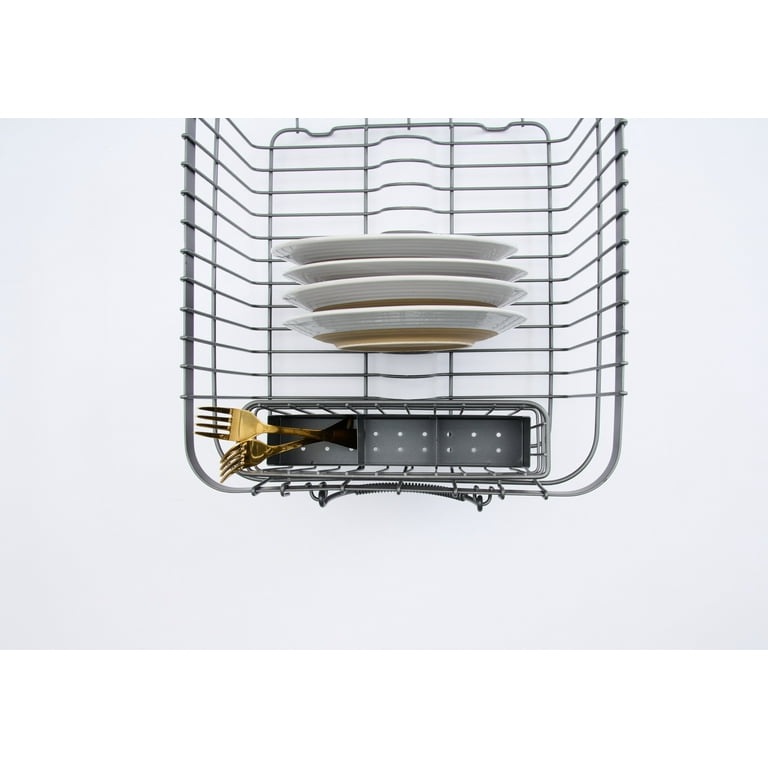 Better Homes & Gardens Antique Gray Wire Dish Drying Rack with Utensil  Holder for Kitchen Countertop 