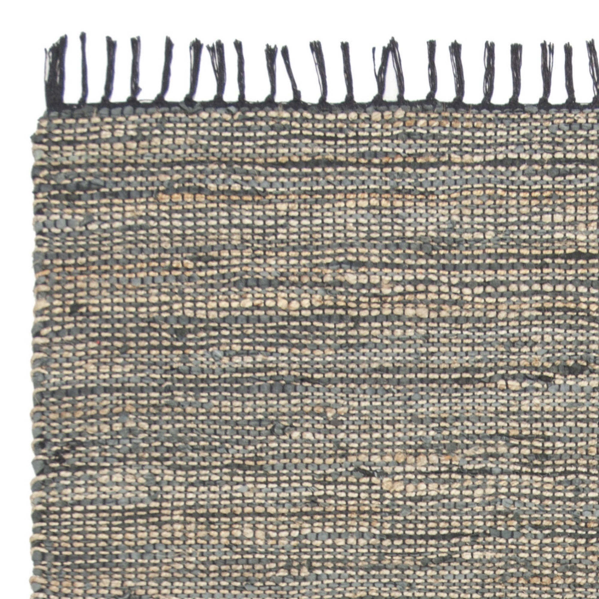 SAFAVIEH Vintage Leather Zharko Solid Braided Fringe Area Rug, Grey, 6' x 6' Square