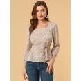 thumbnail image 2 of Unique Bargains Blouse à Manches Longues à Encolure Carrée à Fleurs pour Femmes, 2 of 6