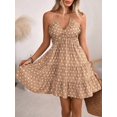thumbnail image 3 of Womens Khaki Polka Dot Halter Mini Dress With Ruched Body And A-Line Skirt, 3 of 6
