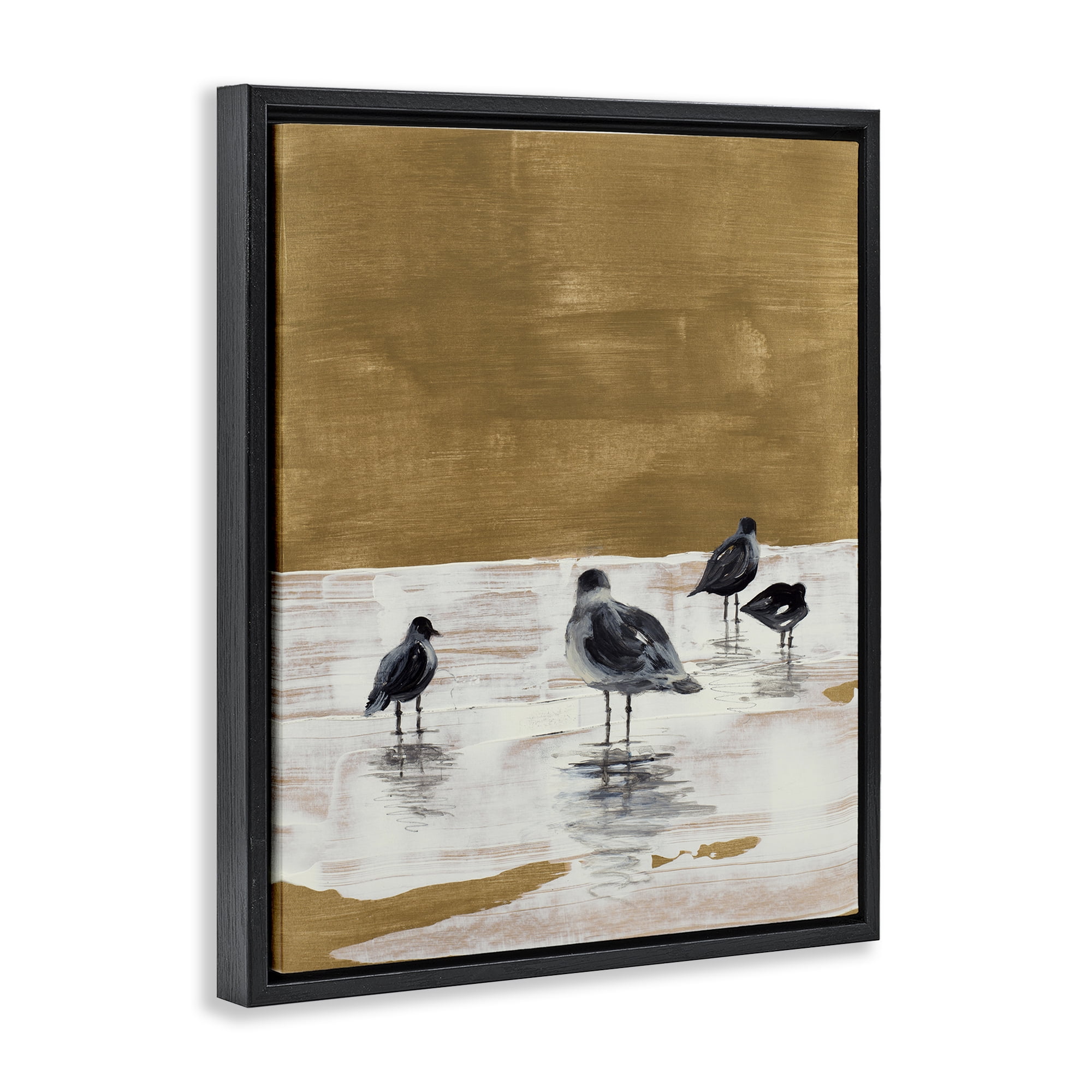 Stupell Industries Sea Seagull Silhouettes Animals & Insects Painting Black Floater Framed Canvas Art Print Wall Art, 17 x 21