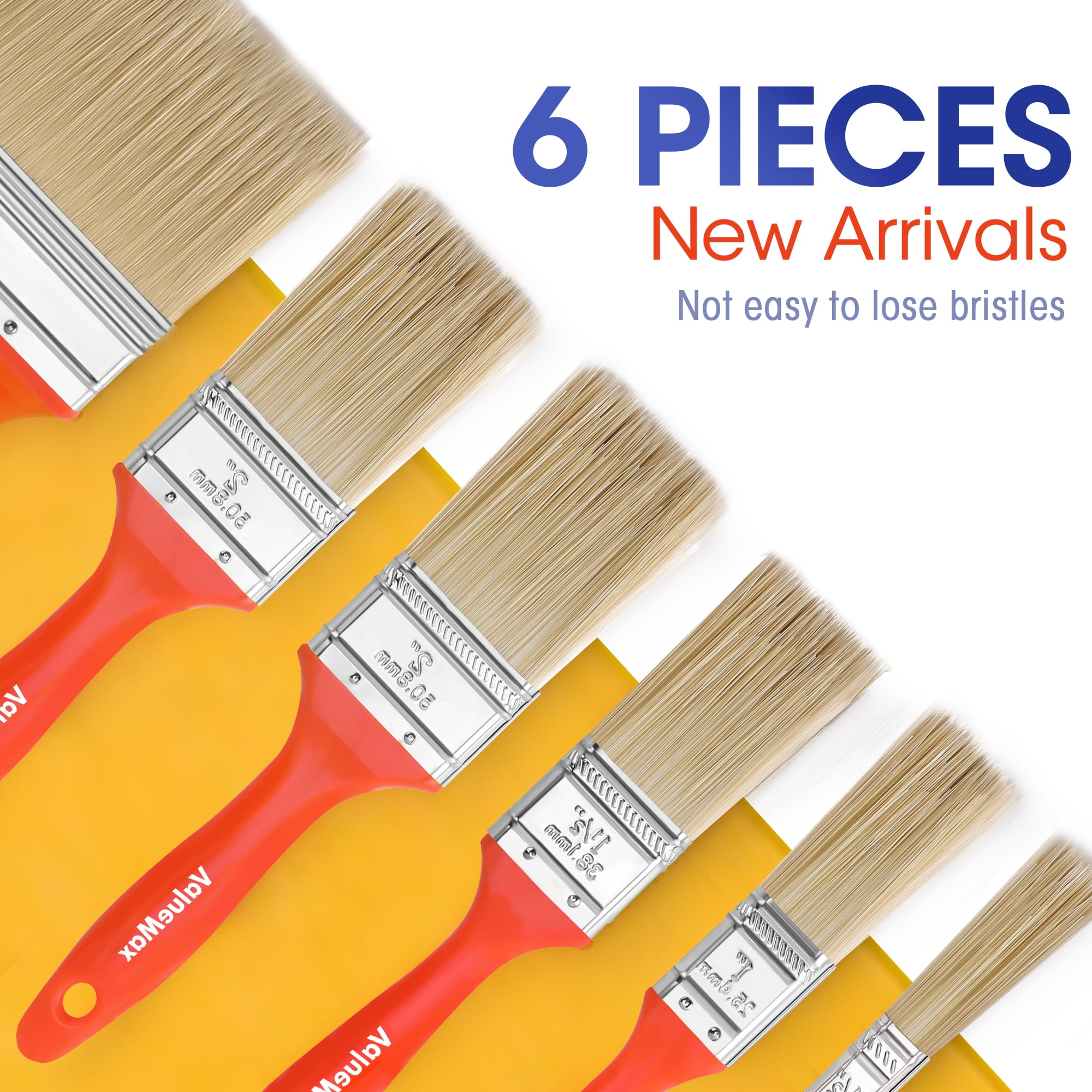 ValueMax Utility Paint Brushes Set 7-Pack, Includes Flat/ Angled Paint Brushes, Small Paintbrush, Birch Wood Handle, Thick Bristle, House Paint
