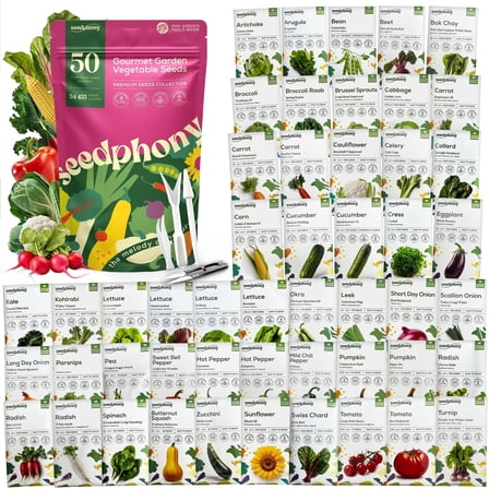 Seedphony 50 Gourmet Vegetable Seeds Variety Pack, 34,455+ Non-GMO Heirloom Seeds for Planting Vegetables