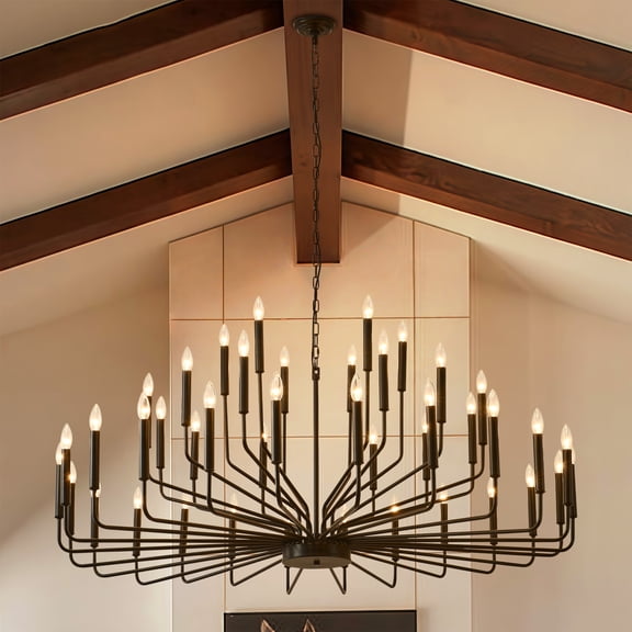59" Black 42-Light 3-Tier Modern Farmhouse Chandelier, Large Candle Style Pendant with Adjustable Height for Dining Room Living Room Foyer Great Room