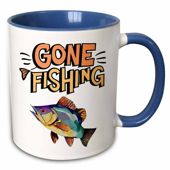 3drose, Cool Colorful Funny Bass Fish Gone Fishing Fisherman, 15oz Two-tone Blue Mug