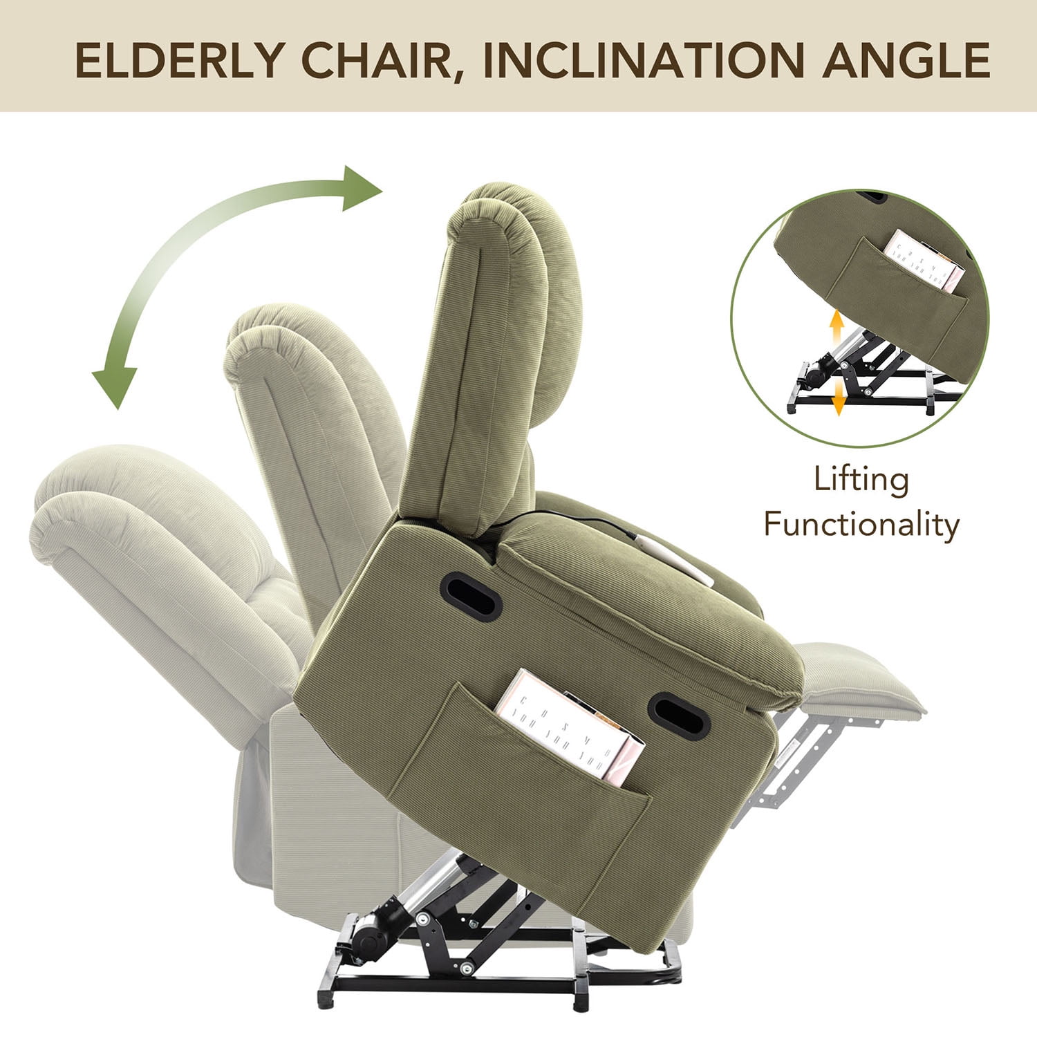 Kepooman Electric Power Lift Chairs Recliner, Power Lift Chair for Elderly with Adjustable Massage and Heating Function for Living Room, Green Kepooman Electric Power Lift Chairs Recliner, Power Lift Chair for Elderly with Adjustable Massage and Heating Function for Living Room, Green
