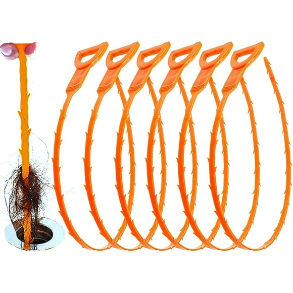 Orange Pack Drain Unclog Plumbing Tools for Bathroom Shower and Bathtub Drain Cleaner Sink Unclog Hair Catcher Stick Plumbing Bathtub 6 Pack Drain Unclog Plumbing Tools for Bathroom Shower and Ba