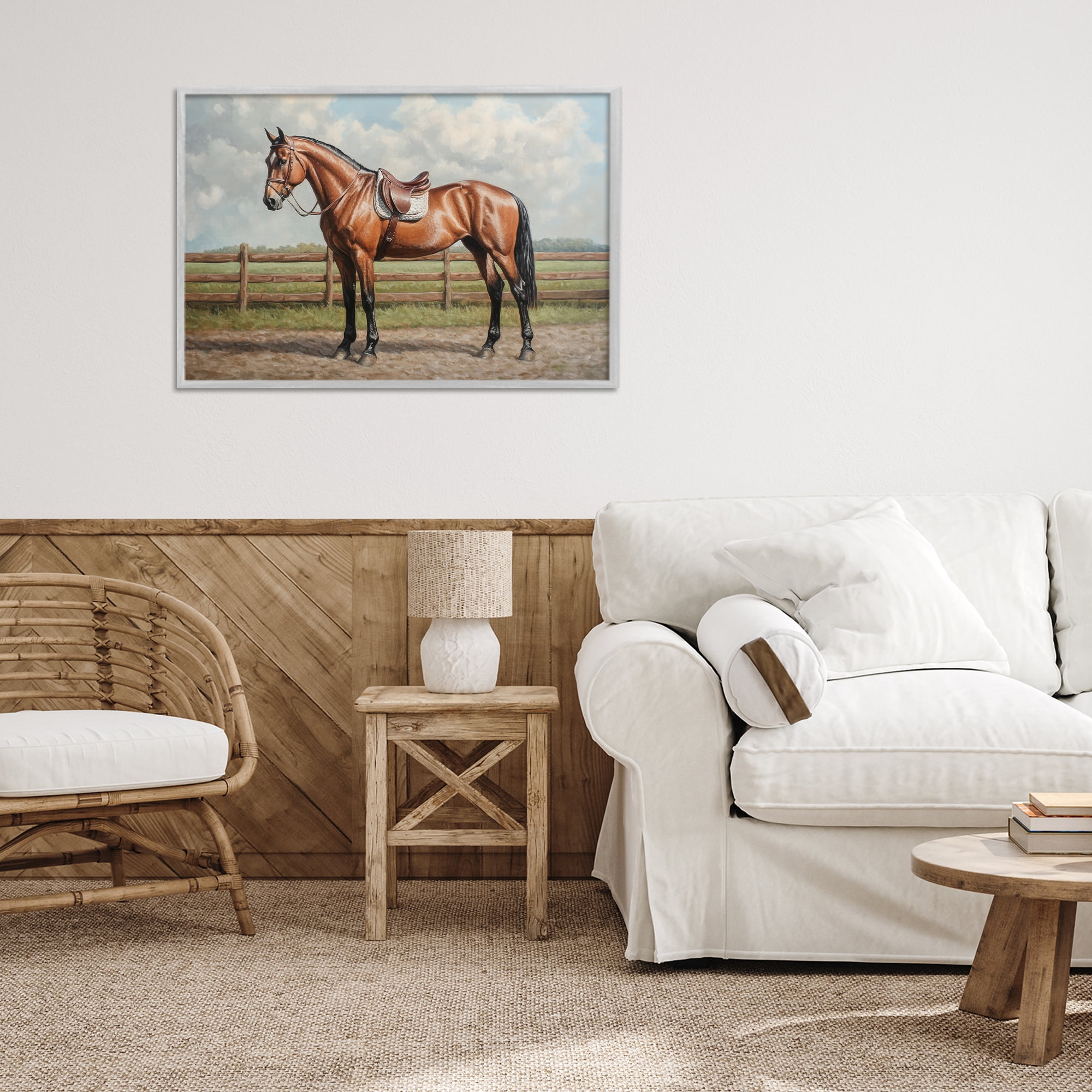 Stupell Industries Sunshine Pony on Farm Path Gray Framed Giclee Art, design by Petal Prints Design
