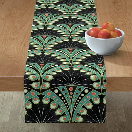 

Cotton Sateen Table Runner 72 - Peacock Feather Art Deco Art Nouveau Geometric Boho Bohemian Bird Green Black Elegance Print Custom Table Linens by Spoonflower