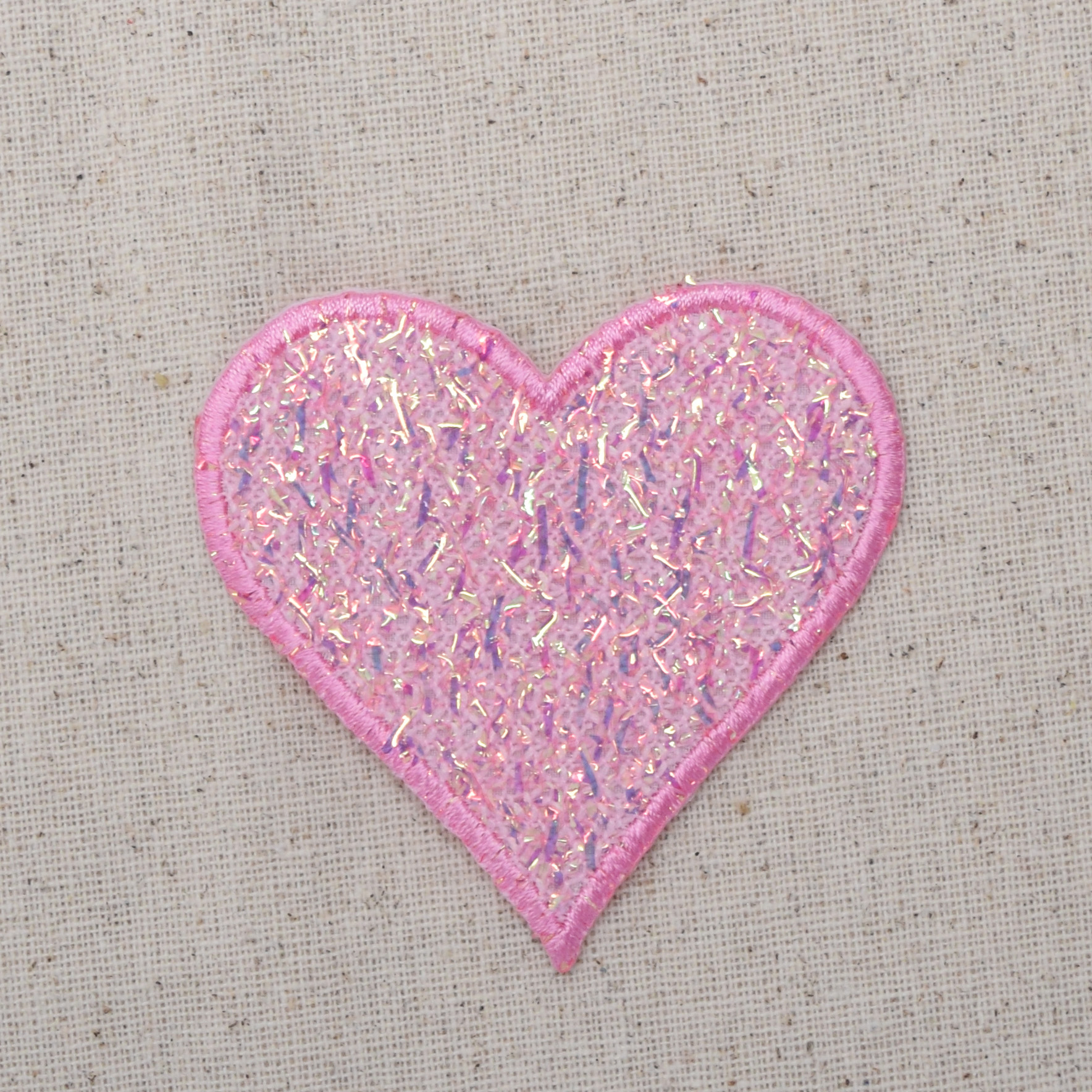 Pink Heart - Confetti Shimmery - Iron On Applique/ Embroidered Patch 