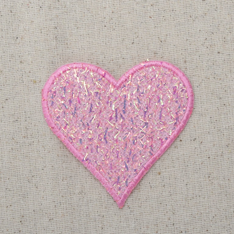 Pink Heart - Confetti Shimmery - Iron On Applique/ Embroidered Patch 